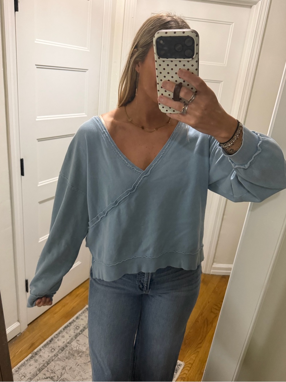 Z Supply Light Blue V-Neck Pullover Sweatshirt